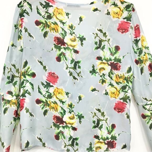 Milly Maggie Rose Print 100% Silk Bell Sleeve Lightweight Blouse - Picture 13 of 16